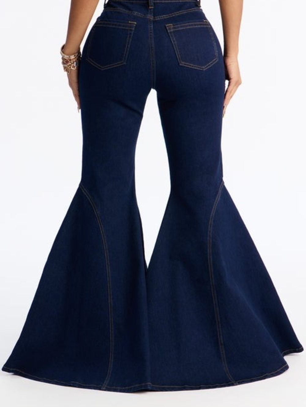 Fashion Nova Dark Blue High-Waist Wide Leg Flare Jeans - Picture 3 of 3